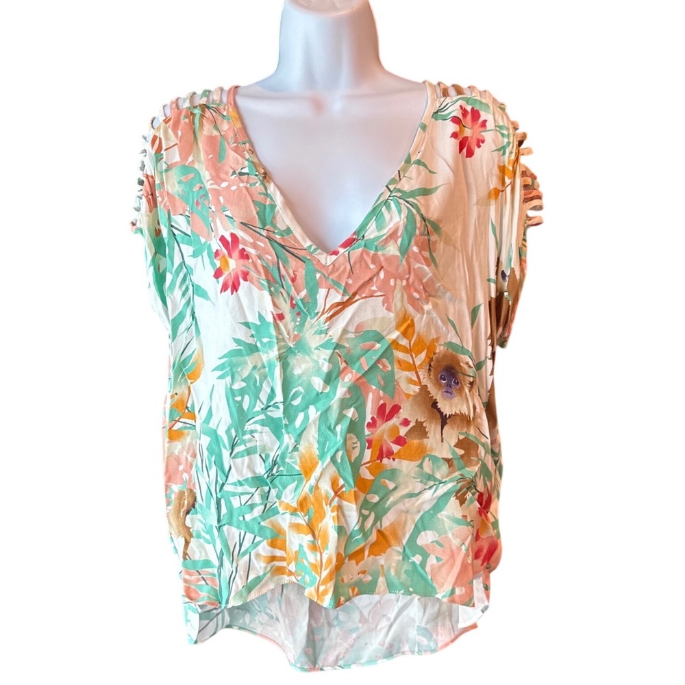 Corey Lynn Calter Tropical Monkey Print Blouse Size Small‎